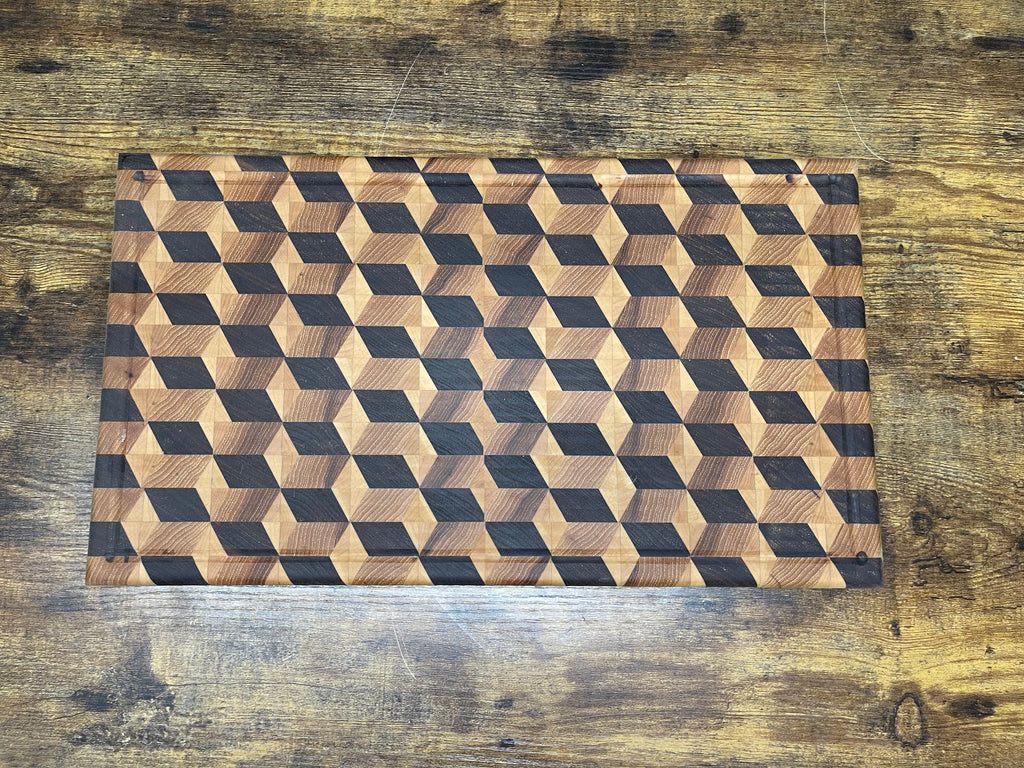 Large end grain cutting board - 3D patterned serving tray