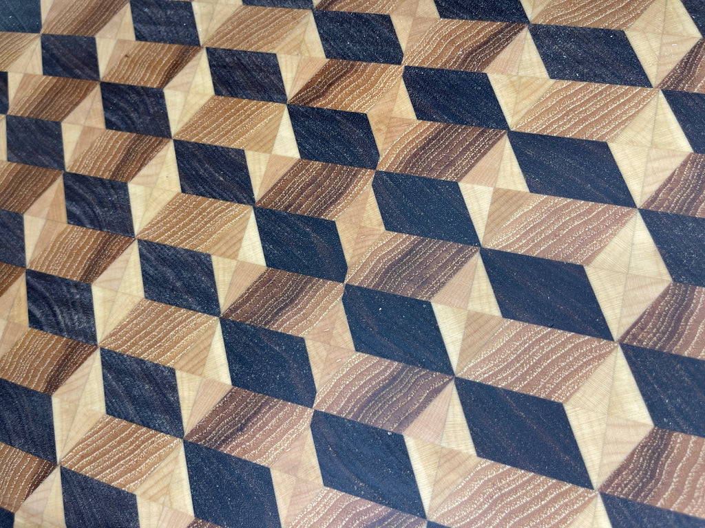 Large end grain cutting board - 3D patterned serving tray