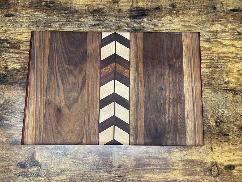 Large walnut cutting board - Chevron design face grain board
