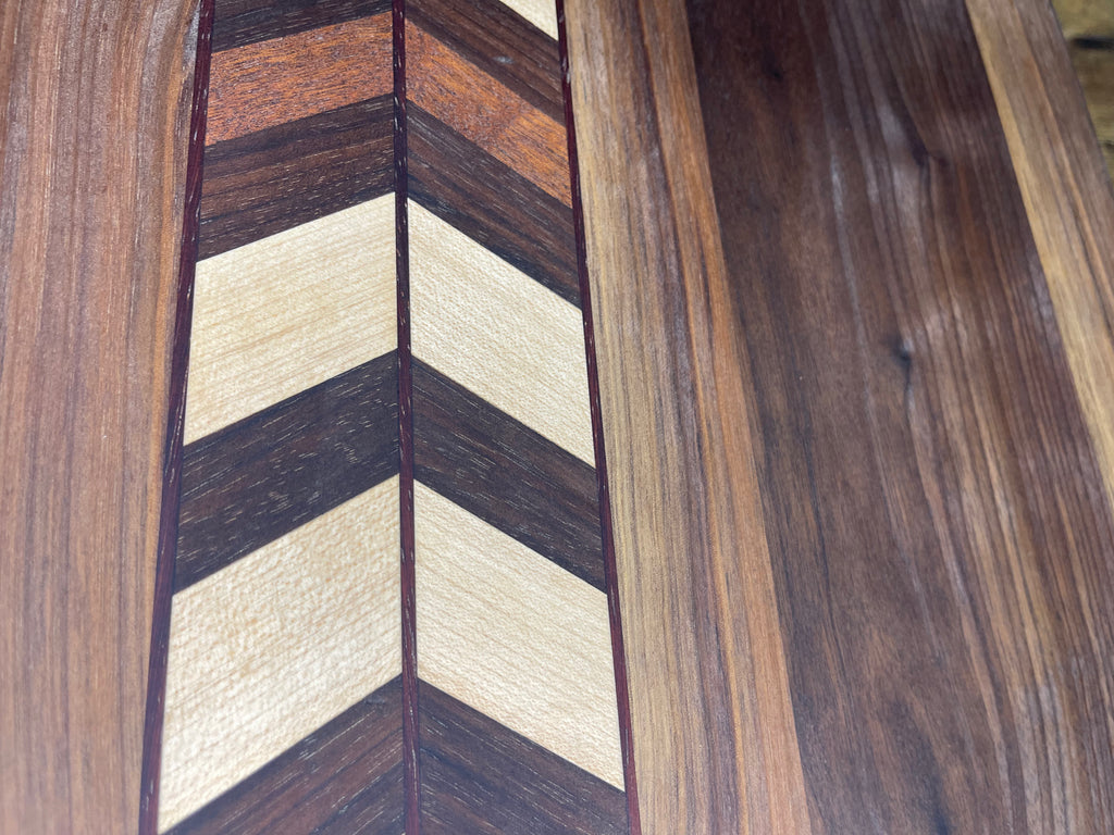 Large walnut cutting board - Chevron design face grain board