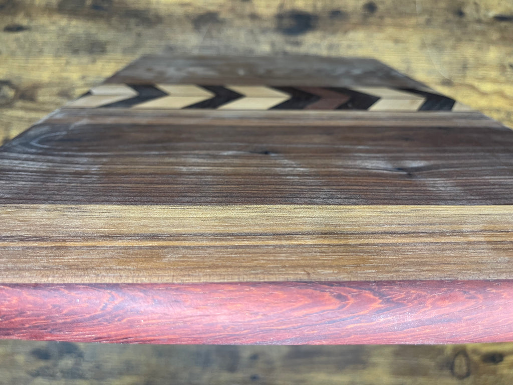 Large walnut cutting board - Chevron design face grain board